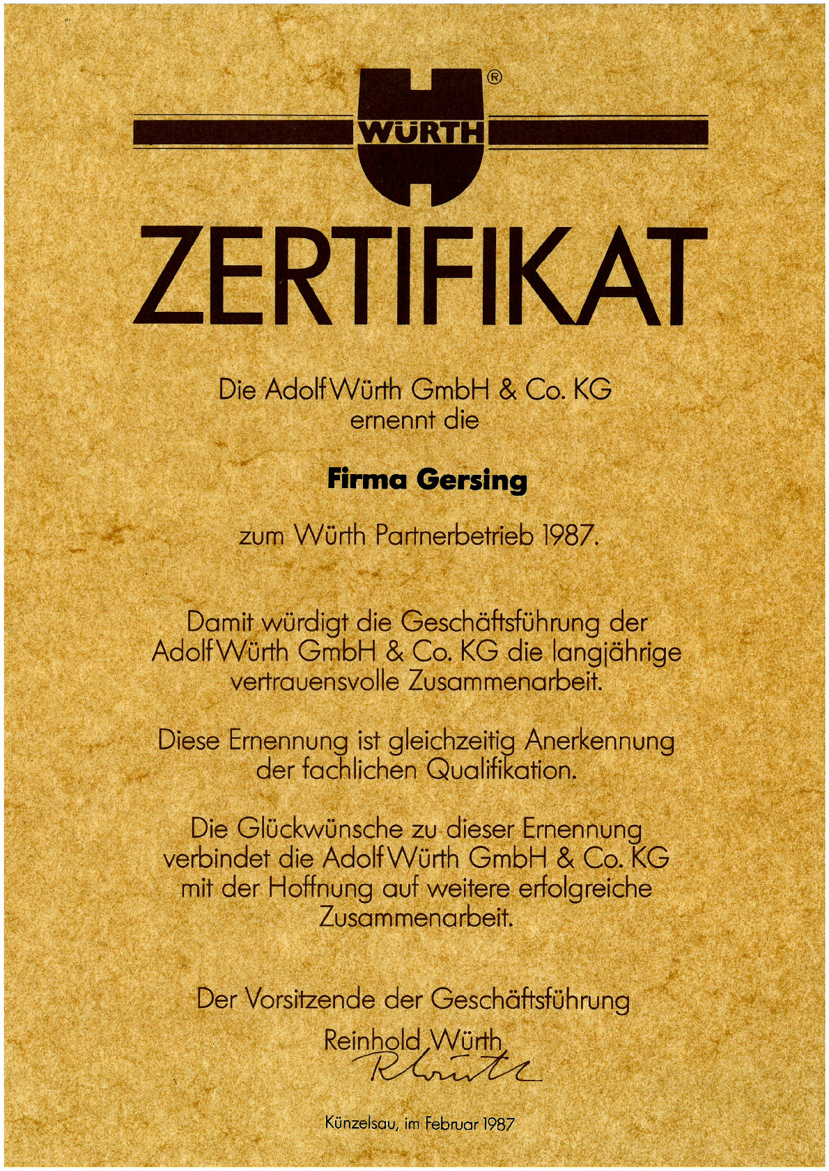 Vorschaubild von Dokument: Würth Zertifikat